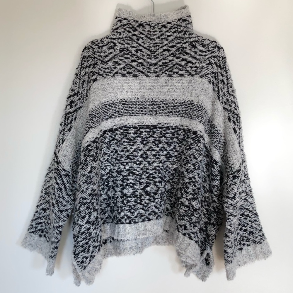 Anthropologie Black & White Textured Turtleneck Sweater